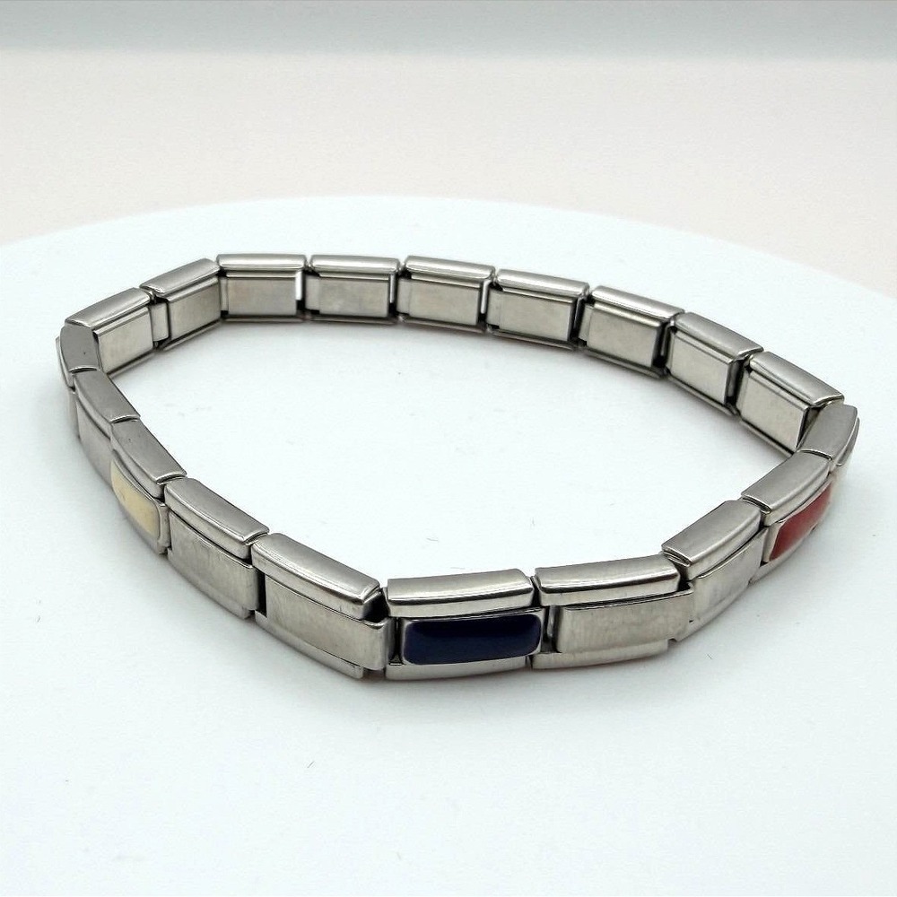 Vintage 90s Silver Tone Italian Charm Bracelet Classic Fashion Women's Jewelry
